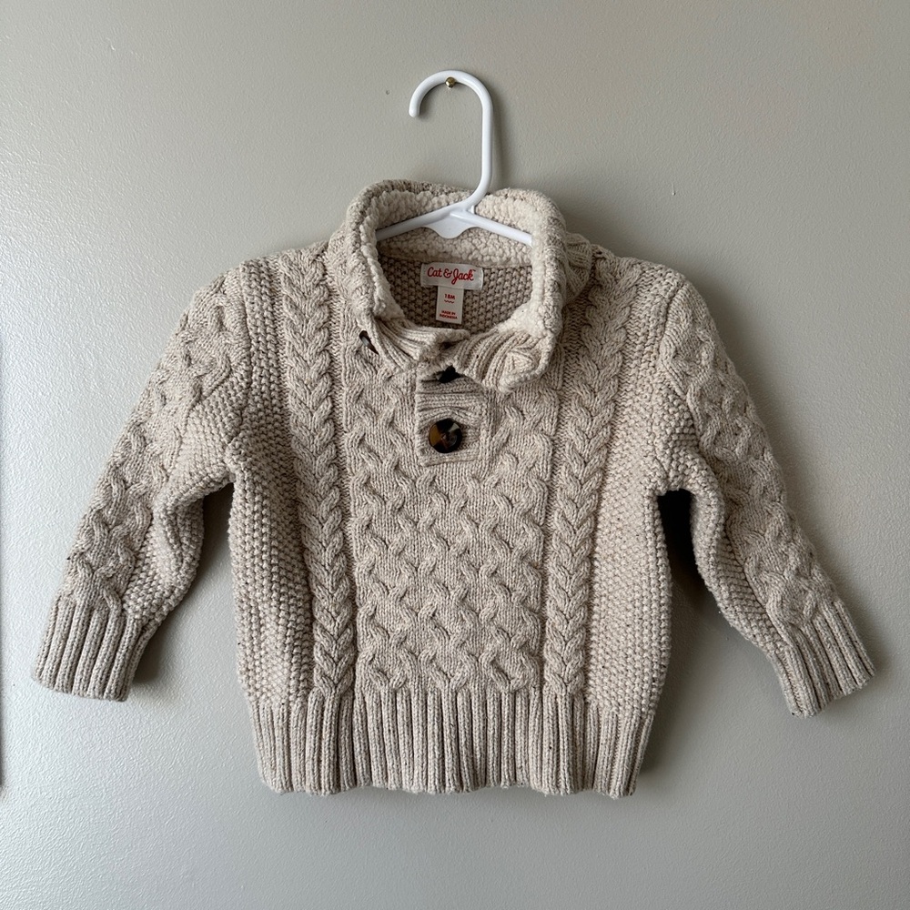 Cat & Jack Cable Knit Sweater - Beige, 18M